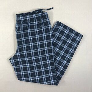Croft & Barrow Pajama Pants Men's Large Blue Plaid Pull On Flannel Pockets